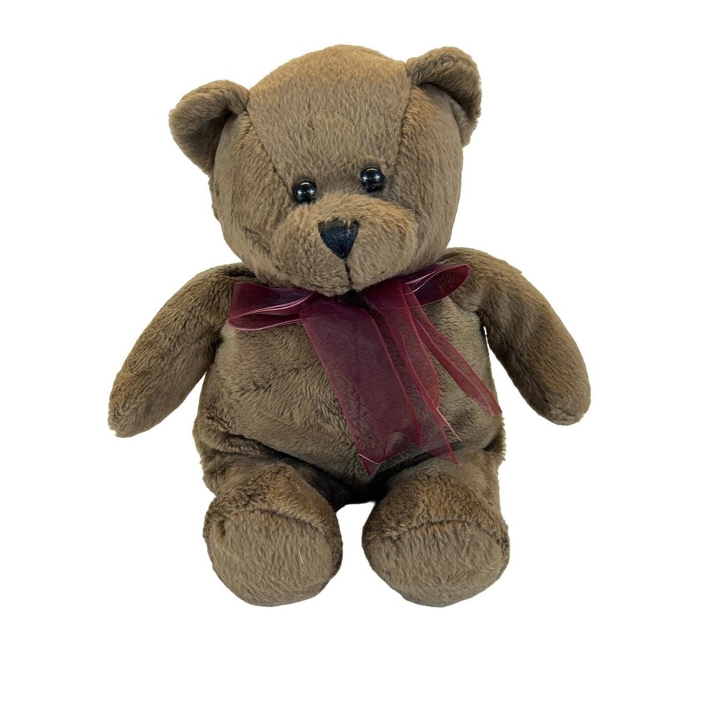 Vintage Chosun International 10" Plush Brown Teddy Bear Maroon Bow
